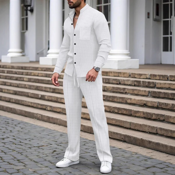 📢40% OFF!⏰Men’s Casual Waffle Shirt Pants 2-Piece Set🔥