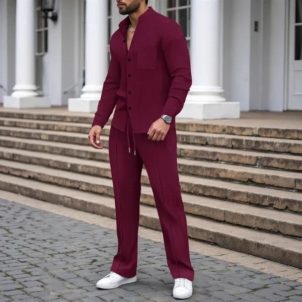 📢40% OFF!⏰Men’s Casual Waffle Shirt Pants 2-Piece Set🔥