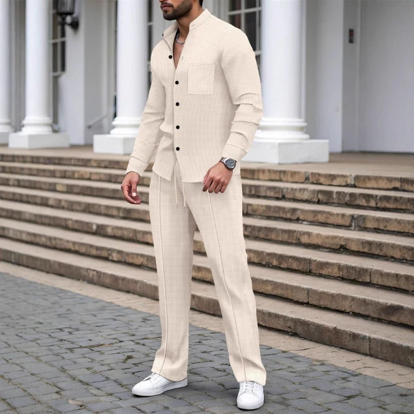 📢40% OFF!⏰Men’s Casual Waffle Shirt Pants 2-Piece Set🔥