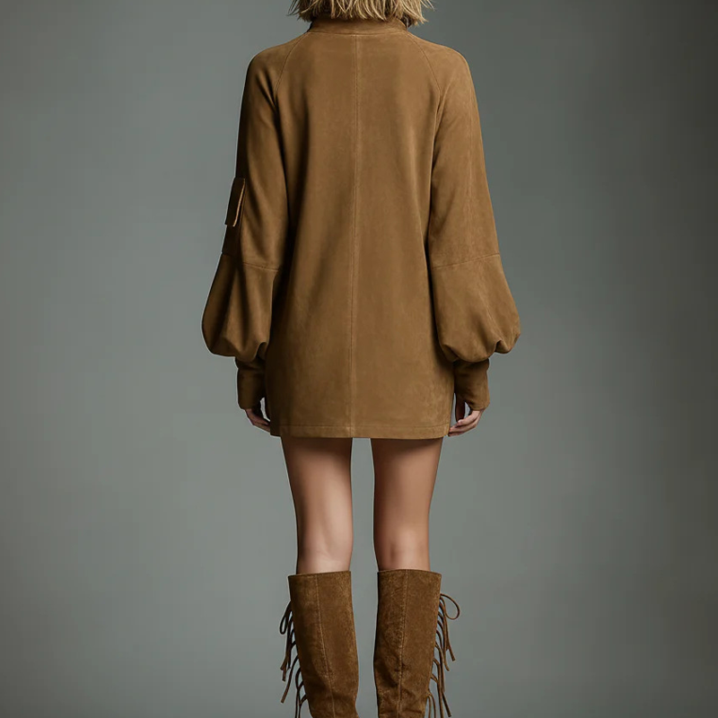 Stylish and comfortable women's high-neck long-sleeved casual pocket dress!