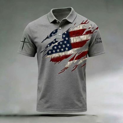 🎉New Arrival:America 250th Anniversary – Vintage Patriotic Short Sleeve Polo Shirt Product Overview