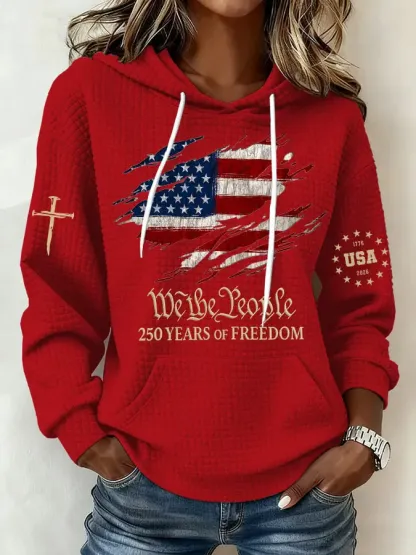 WOMEN'S 250TH AMERICA ANNIVERSARY CASUAL PRINTED HOODIE SWEATSHIRT