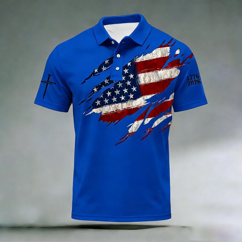 🎉New Arrival:America 250th Anniversary – Vintage Patriotic Short Sleeve Polo Shirt Product Overview