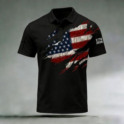 🎉New Arrival:America 250th Anniversary – Vintage Patriotic Short Sleeve Polo Shirt Product Overview