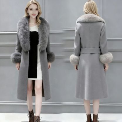 Elegant Women's Winter Slim-Fit Wool Coat with Oversized Detachable Fur Collar