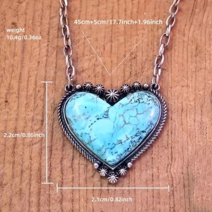 Vintage Heart Turquoise Pendant Necklace