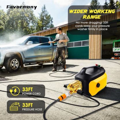 Portable Compact Pressure Cleaner, Power Cleaner with 33FT Flexible Extension Hose, 3 Nozzles, Foam Cannon for Cars, Patios, Driveways