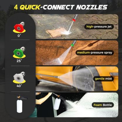 Portable Compact Pressure Cleaner, Power Cleaner with 33FT Flexible Extension Hose, 3 Nozzles, Foam Cannon for Cars, Patios, Driveways