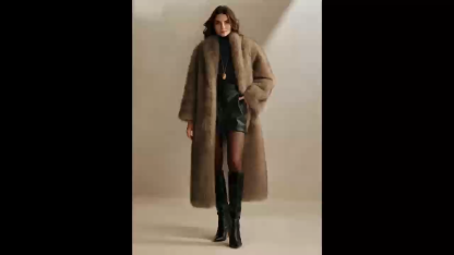 New Autumn/Winter Fashion Lady-Like Fluffy Fox-Fur Collar Long Coat, Fur & Faux Leather Shaggy Outerwear For Women