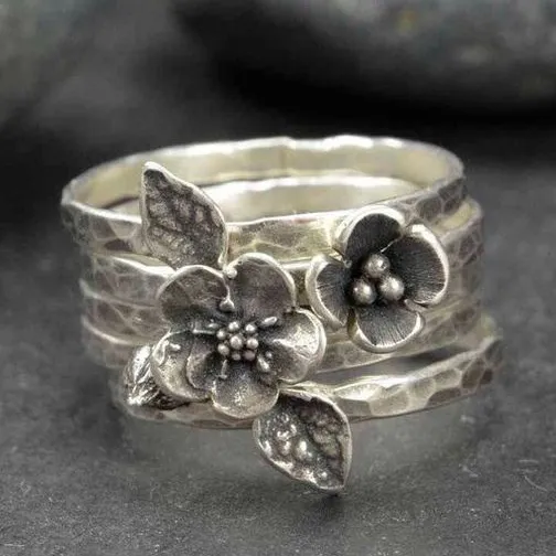 VINTAGE FLOWER SILVER LAYER RING