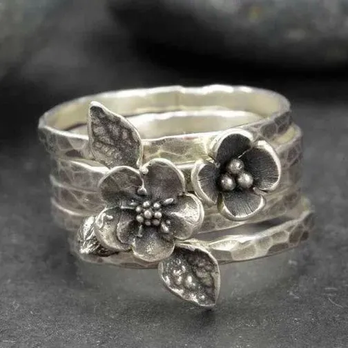 VINTAGE FLOWER SILVER LAYER RING