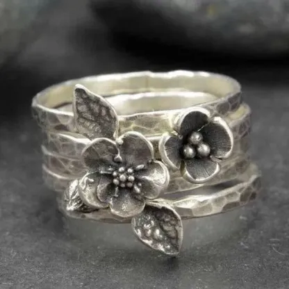 VINTAGE FLOWER SILVER LAYER RING