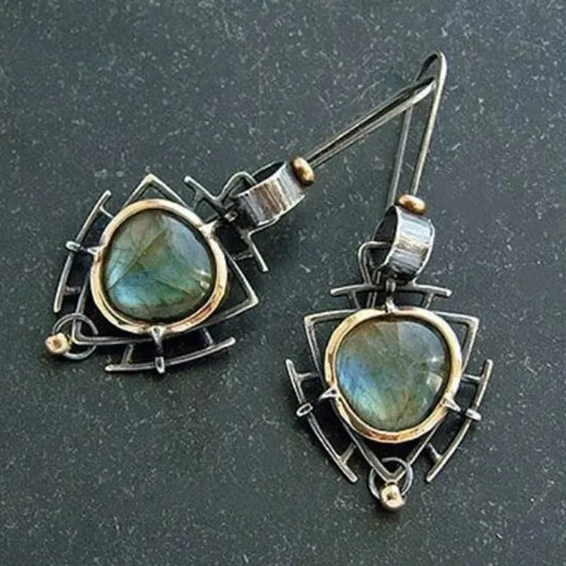 VINTAGE SILVER & GOLD LABRADORITE EARRINGS
