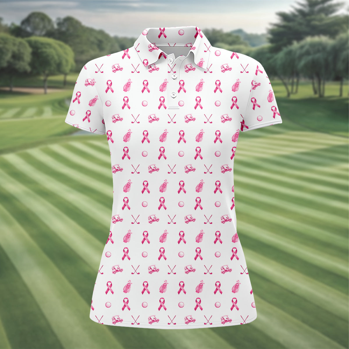 Pink Ribbon Breast Cancer Awareness Polo Shirt