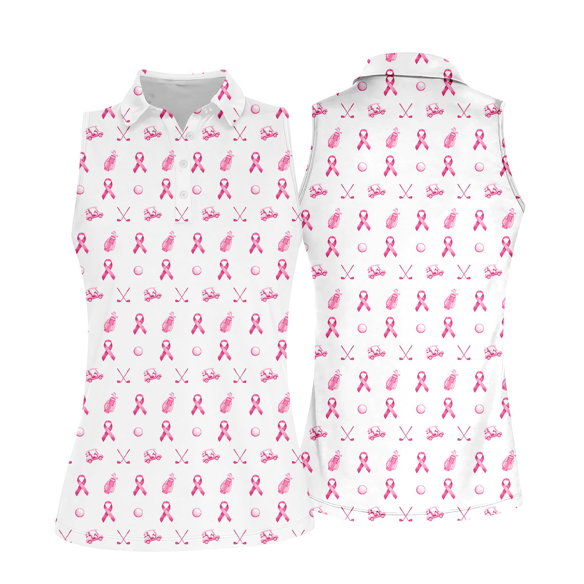 Pink Ribbon Breast Cancer Awareness Sleeveless Polo Shirt