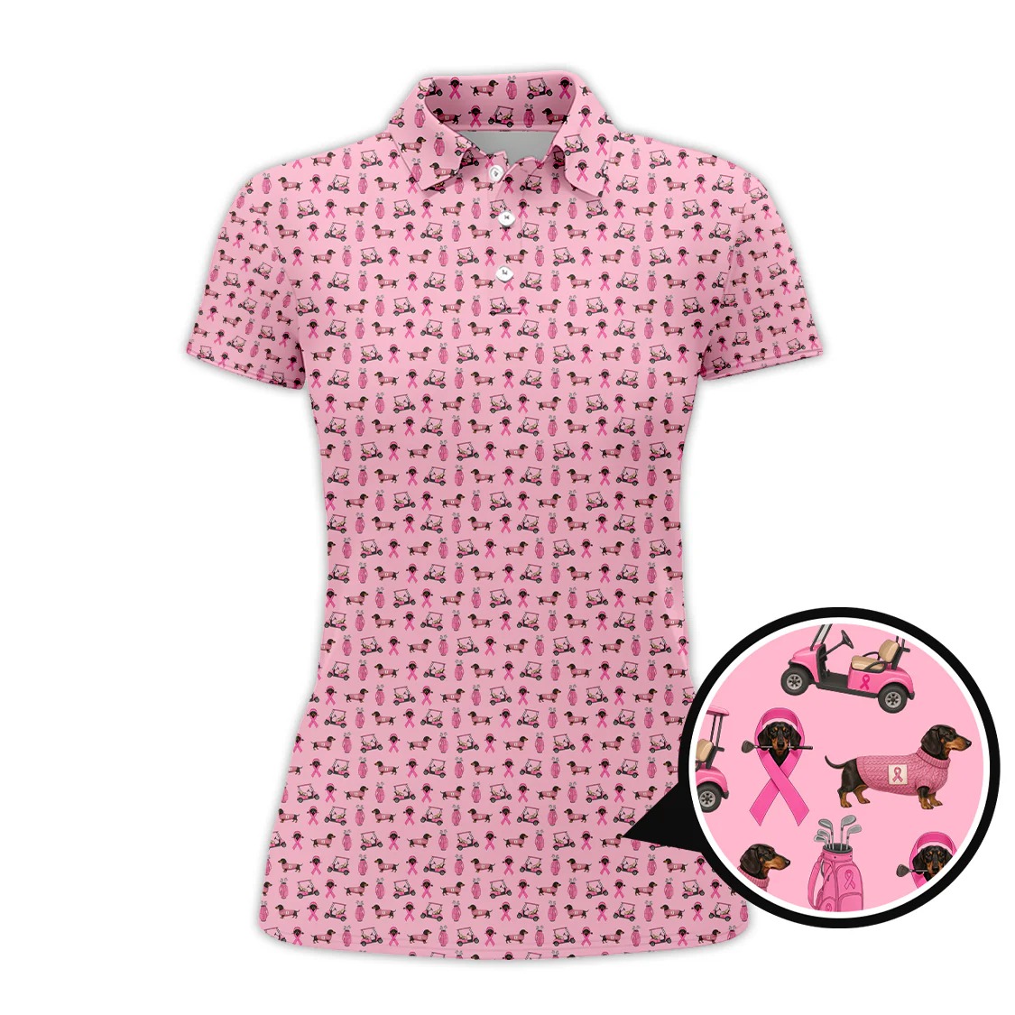 Dachshund Breast Cancer Awareness Golf Polo Shirt