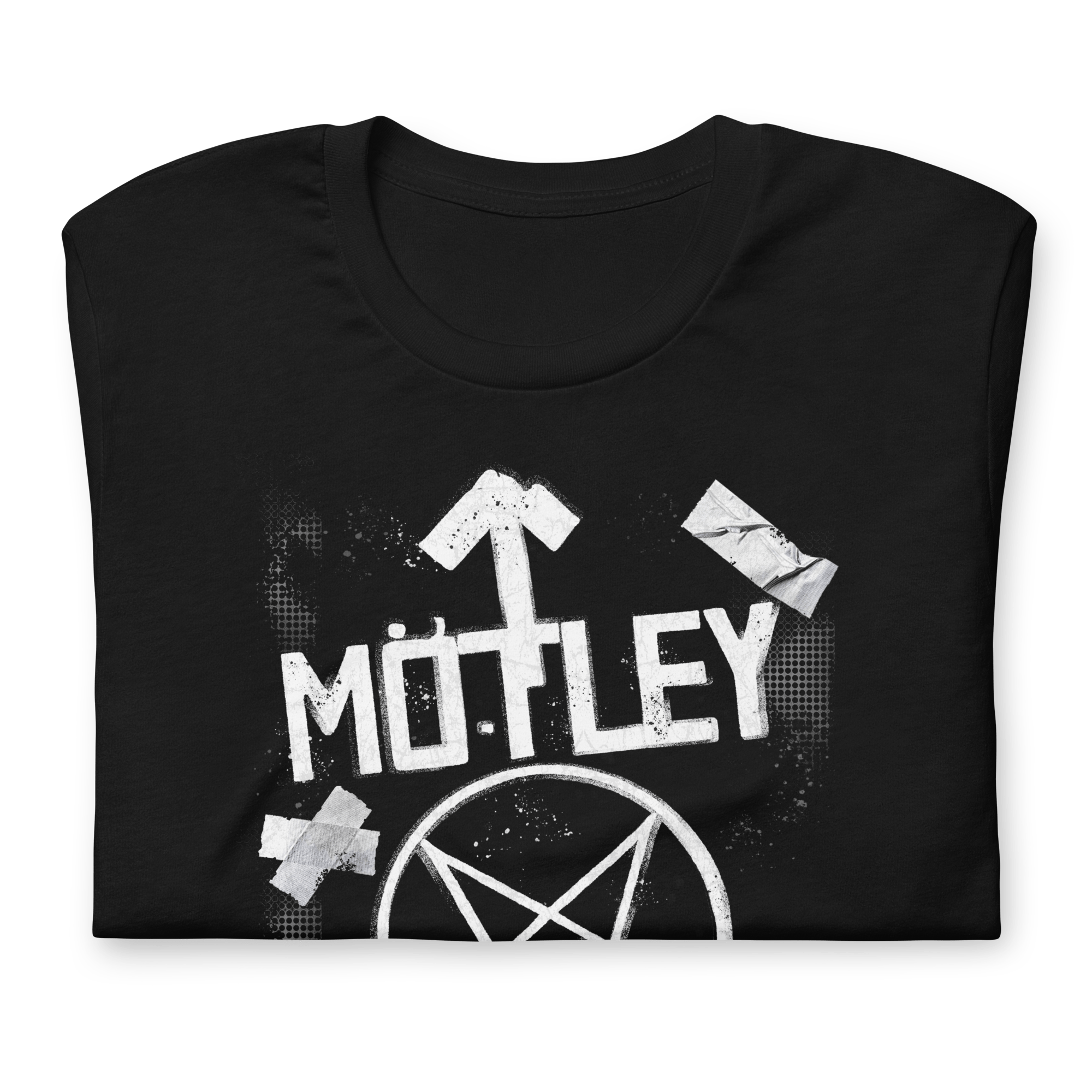 Motley Crue Black and White Logo  Mens T Shirt Black