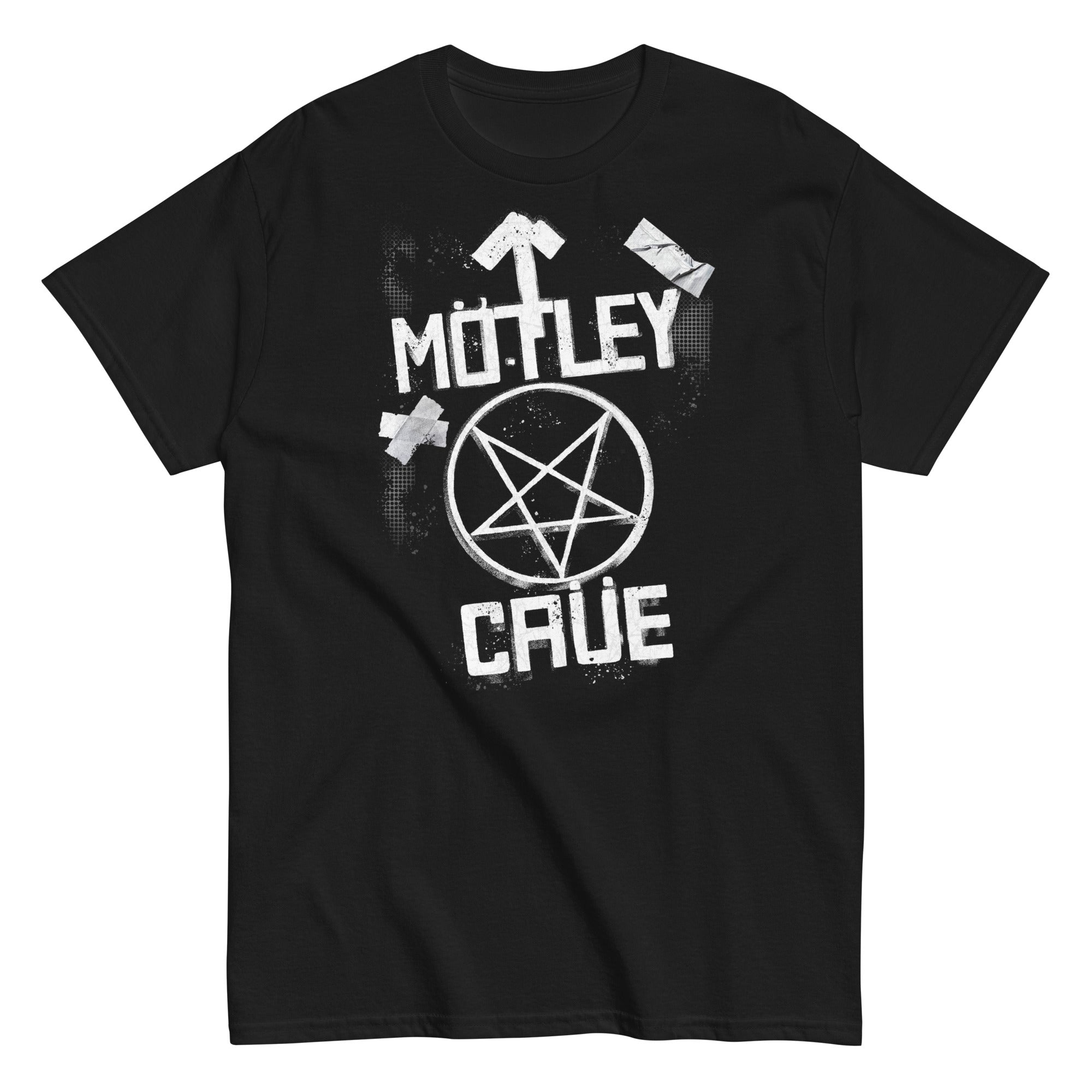 Motley Crue Black and White Logo  Mens T Shirt Black
