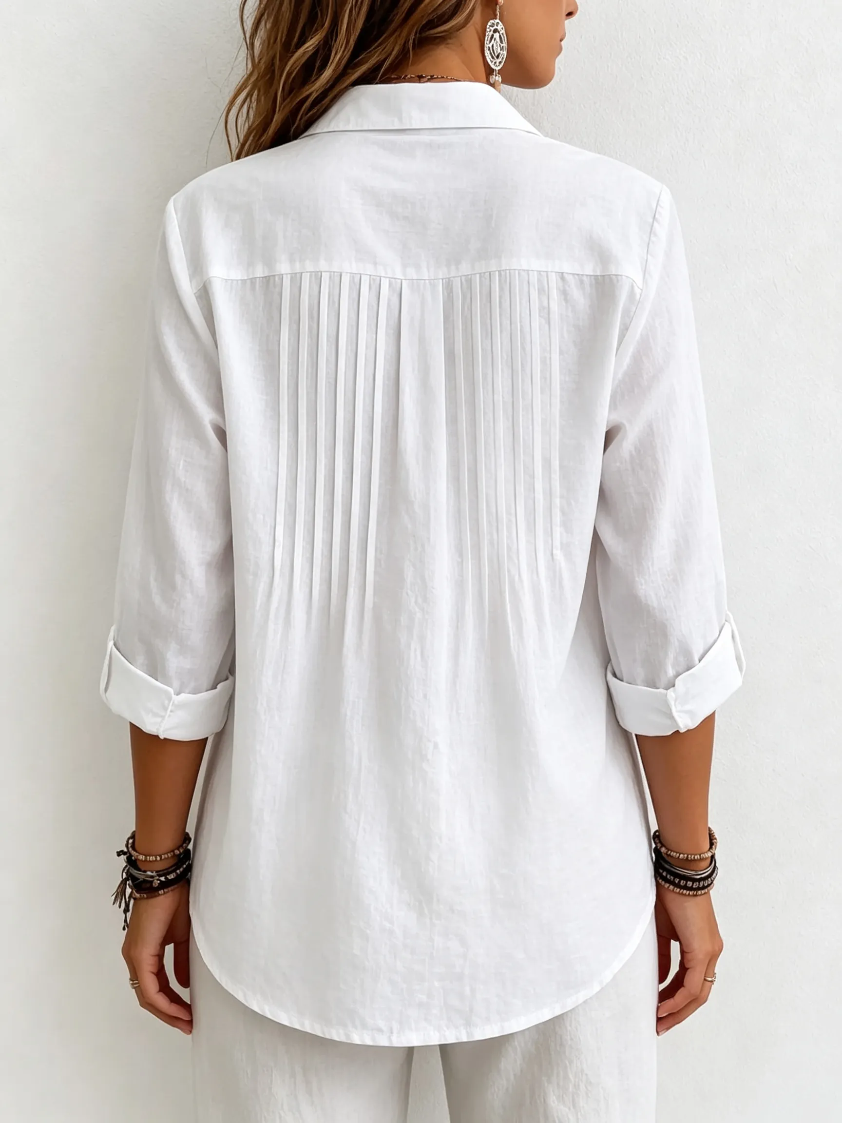 New Arrival 🔥 Women's Solid-color Casual Pleated Cotton-linen Shirt