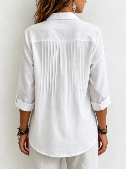 New Arrival 🔥 Women's Solid-color Casual Pleated Cotton-linen Shirt