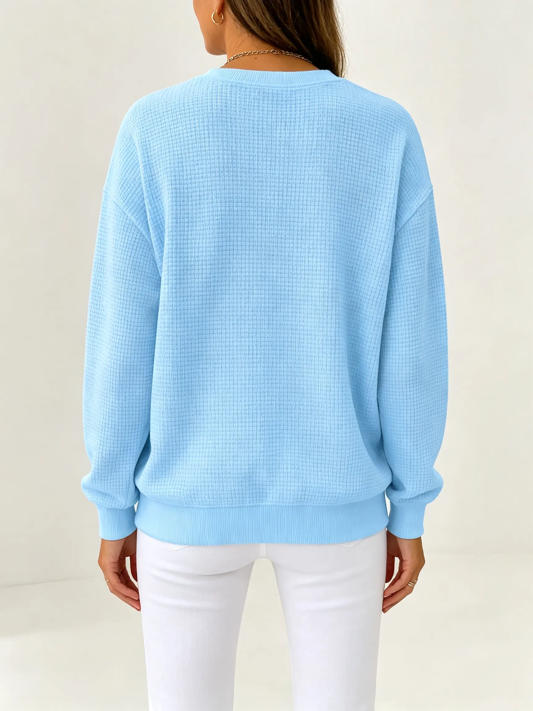 CLEARANCE SALE🔥Women's Waffle Knit Crewneck Sweatshirt