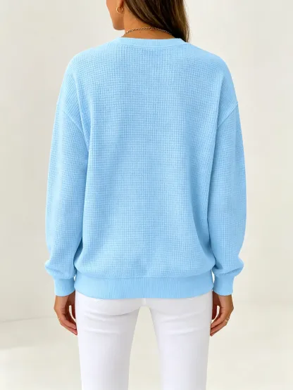 CLEARANCE SALE🔥Women's Waffle Knit Crewneck Sweatshirt