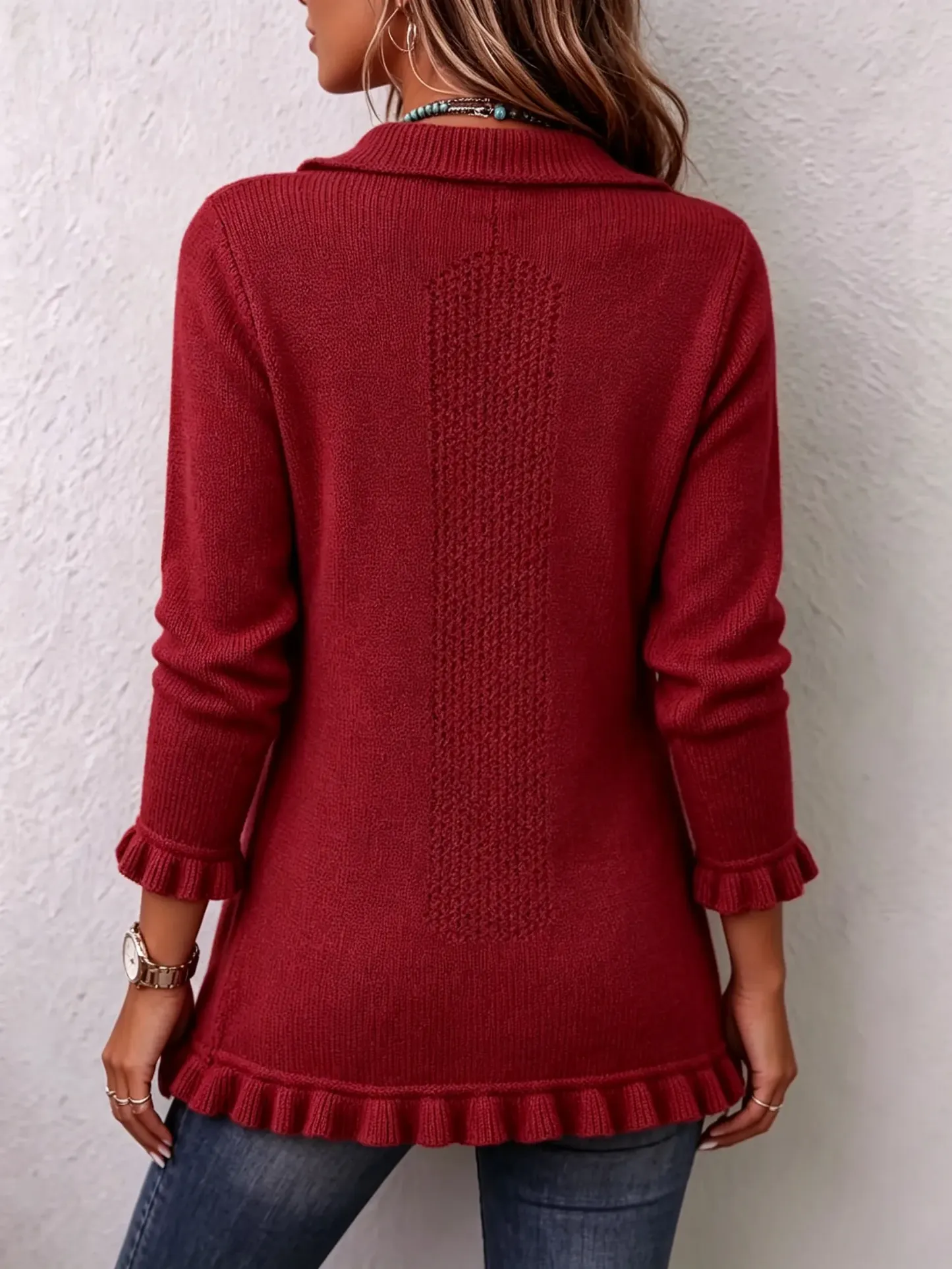 LAST DAY SAVE 49% ⏰Boho‑chic Ruffled Trim Double Breasted Lapel Knit Jacket