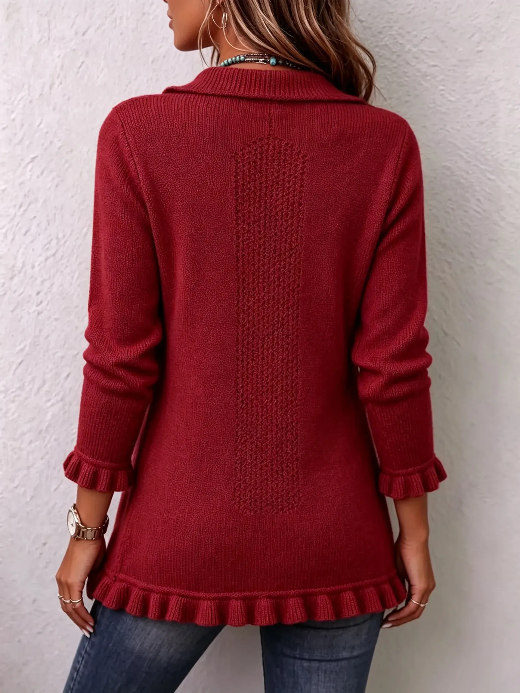 LAST DAY SAVE 49% ⏰Boho‑chic Ruffled Trim Double Breasted Lapel Knit Jacket