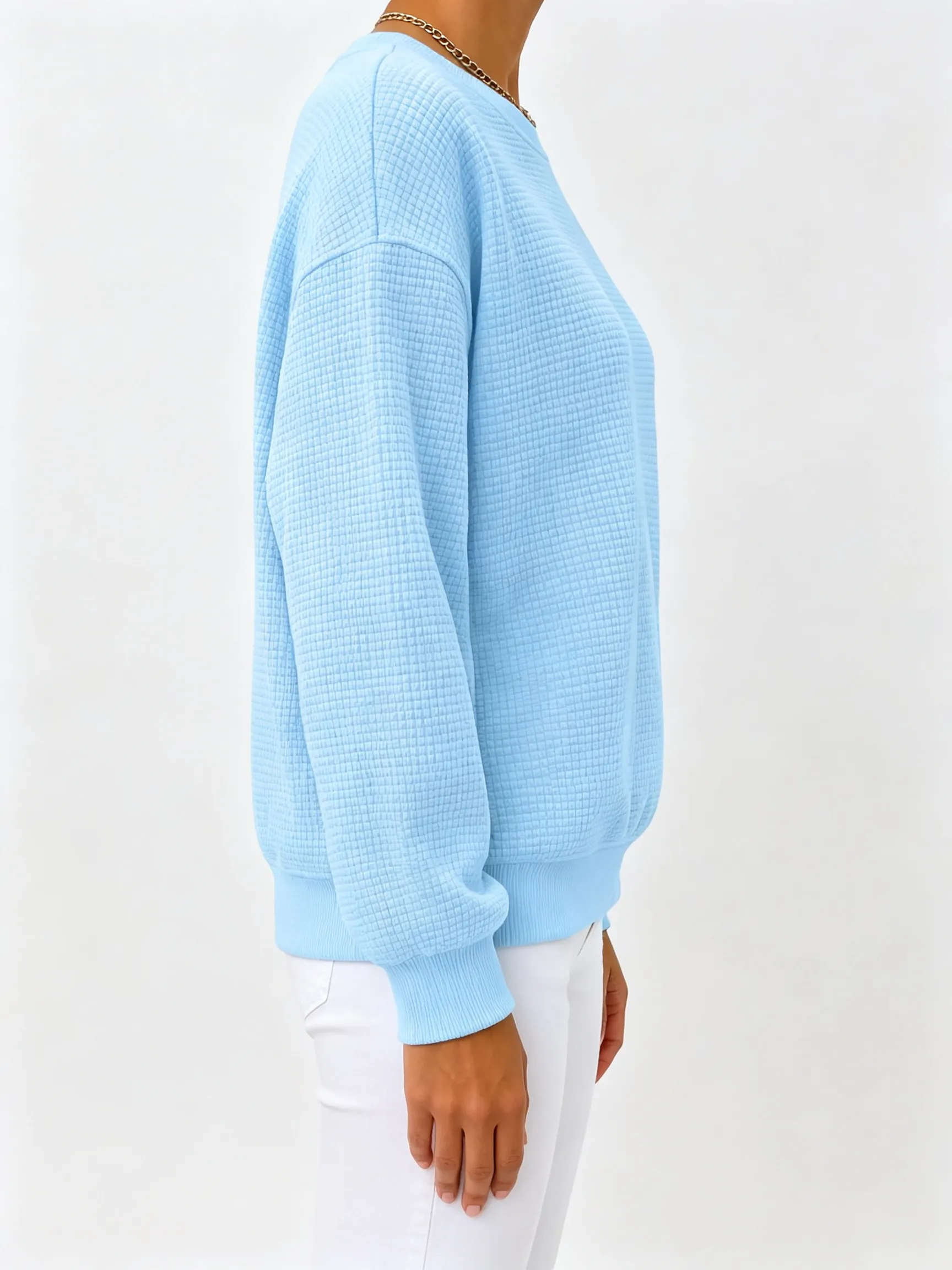 CLEARANCE SALE🔥Women's Waffle Knit Crewneck Sweatshirt