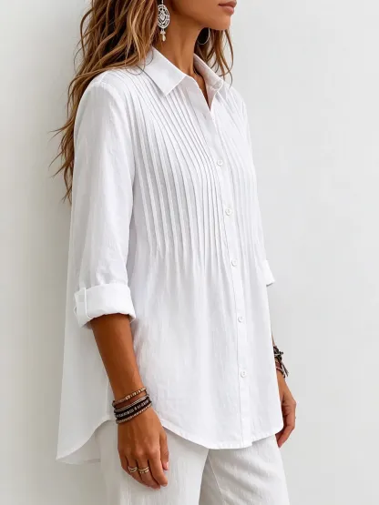 New Arrival 🔥 Women's Solid-color Casual Pleated Cotton-linen Shirt