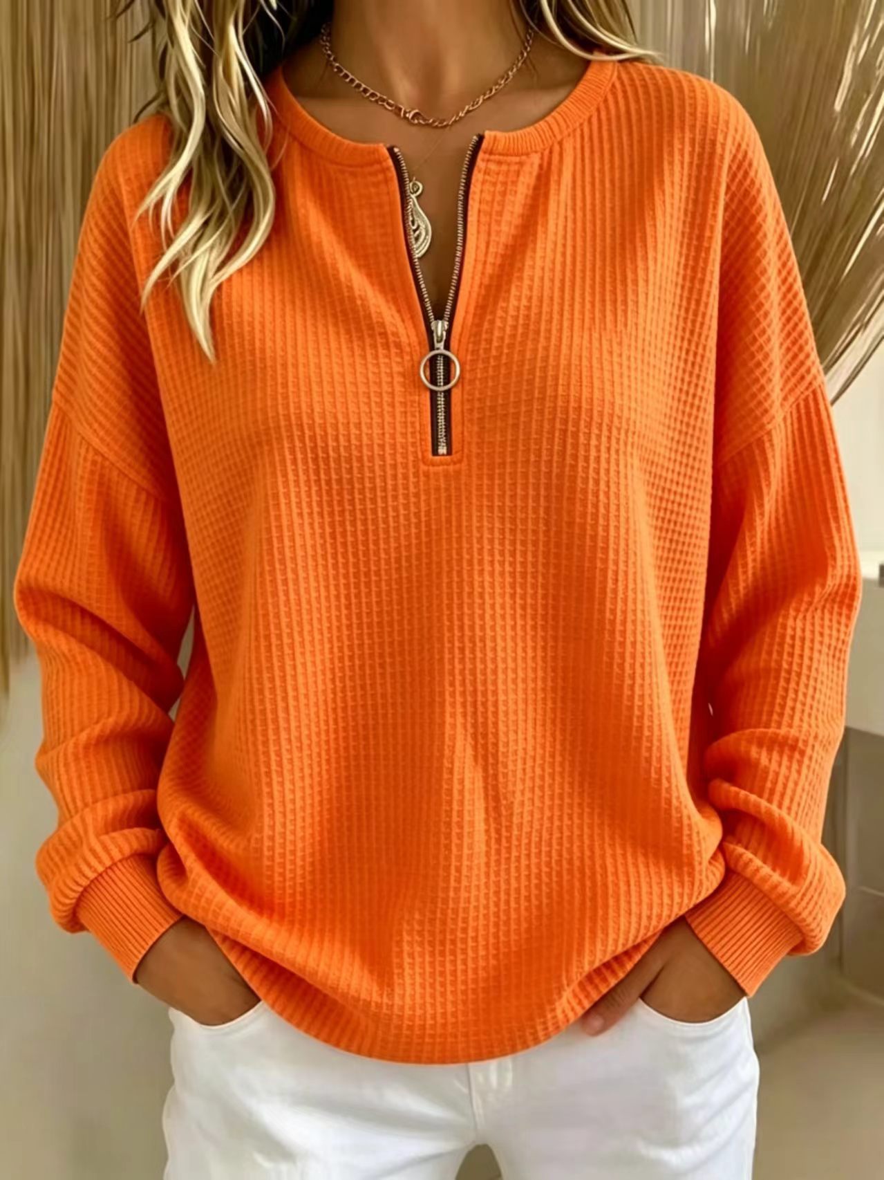 CLEARANCE SALE🔥Women's Waffle Knit Half-Zip Pullover