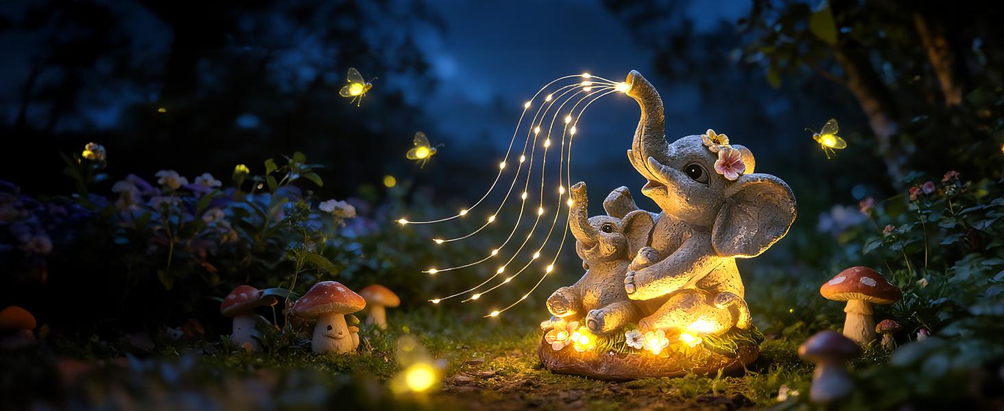 Solar Garden Decor Elephant Statues with Guitar Lights, Unique Outdoor Garden Gifts for Mom, Birthday Housewarming Gifts and Yard Lawn Balcony Decoration summervibes