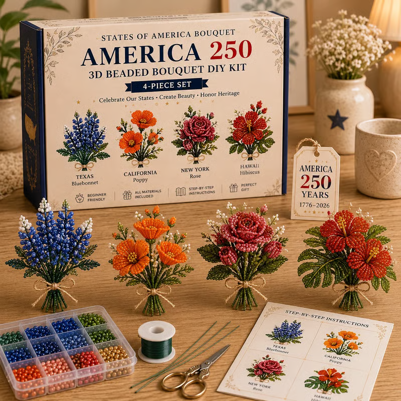 🔥LAST DAY 49% OFF-America 250 Beaded Bouquet DIY Kit – Limited Edition Patriotic Craft Collection