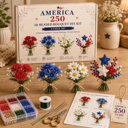 🔥LAST DAY 49% OFF-America 250 Beaded Bouquet DIY Kit – Limited Edition Patriotic Craft Collection