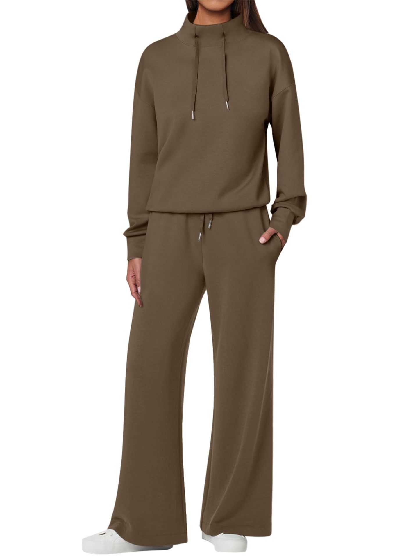 NEW 🔥 Women's Cotton Two-Piece Oversized Drawstring Sweatshirt Wide Leg Sweatpants Casual Set