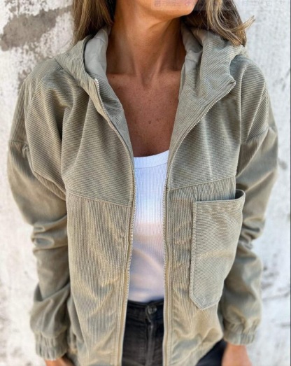 Women's Corduroy Hooded Zip-Up Jacket
