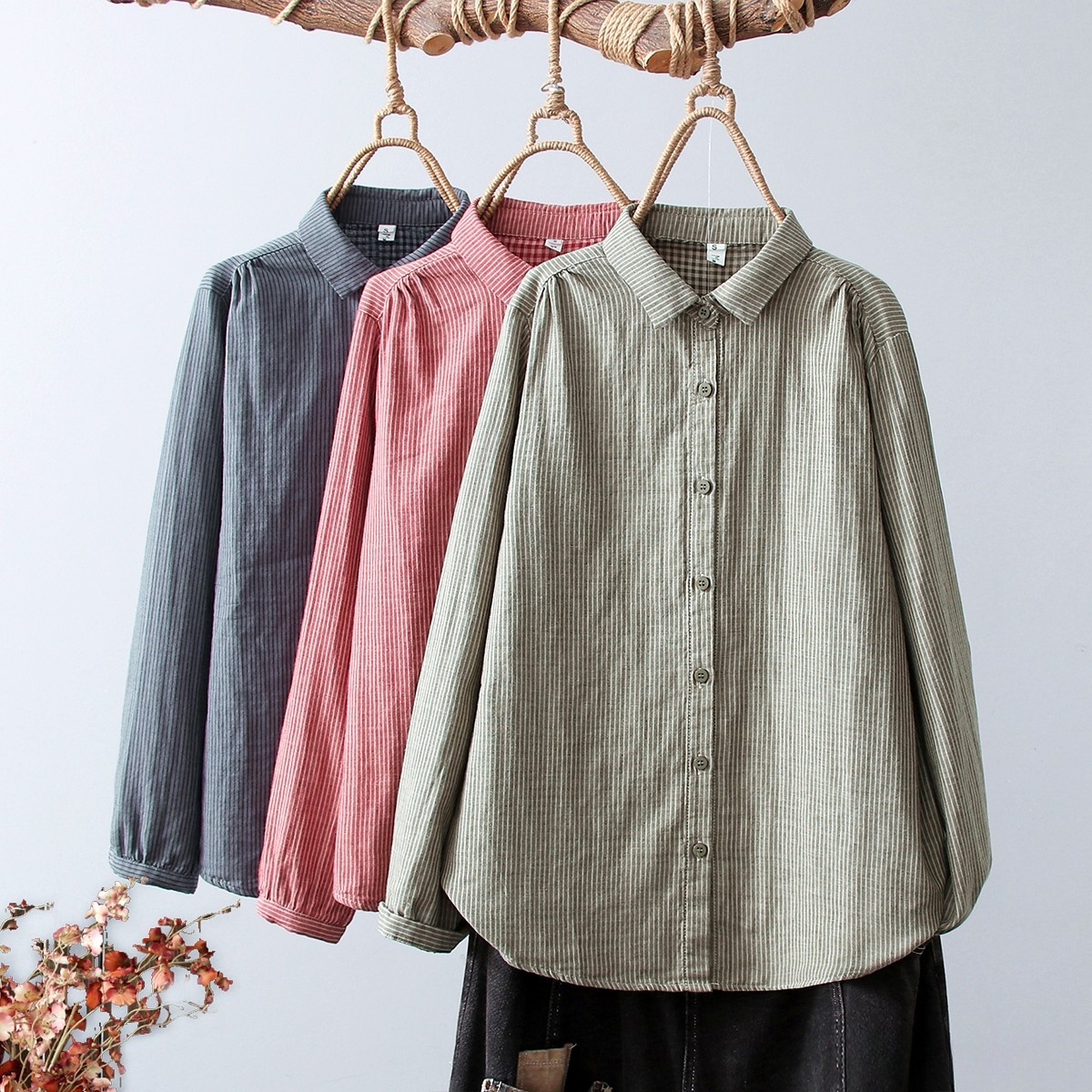 Women's Linen Cotton Casual Loose Stripe Shirt-Buy 3 Get Free Shipping