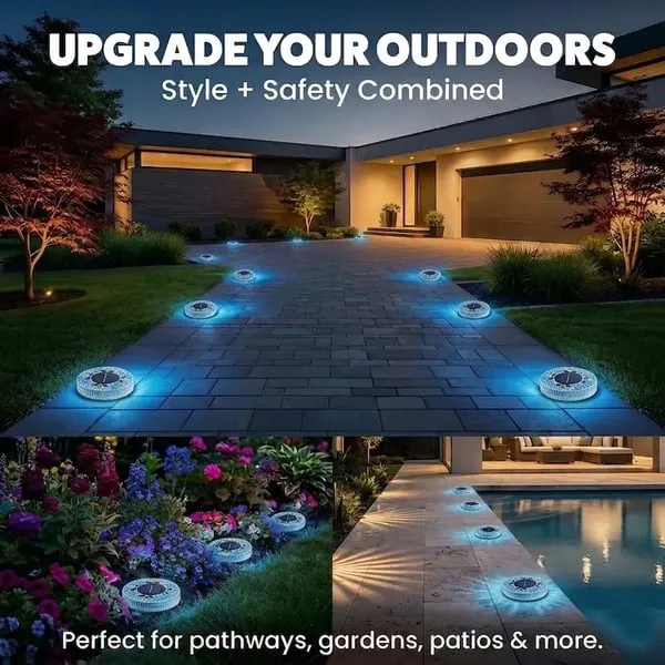 Solar Disk Lights – Handcrafted Mosaic Outdoor LED Waterproof In-Ground & Tabletop Wireless Lighting