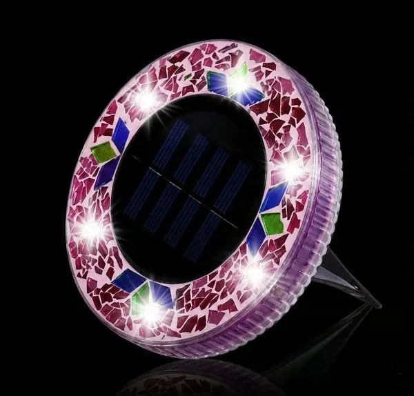 Solar Disk Lights – Handcrafted Mosaic Outdoor LED Waterproof In-Ground & Tabletop Wireless Lighting