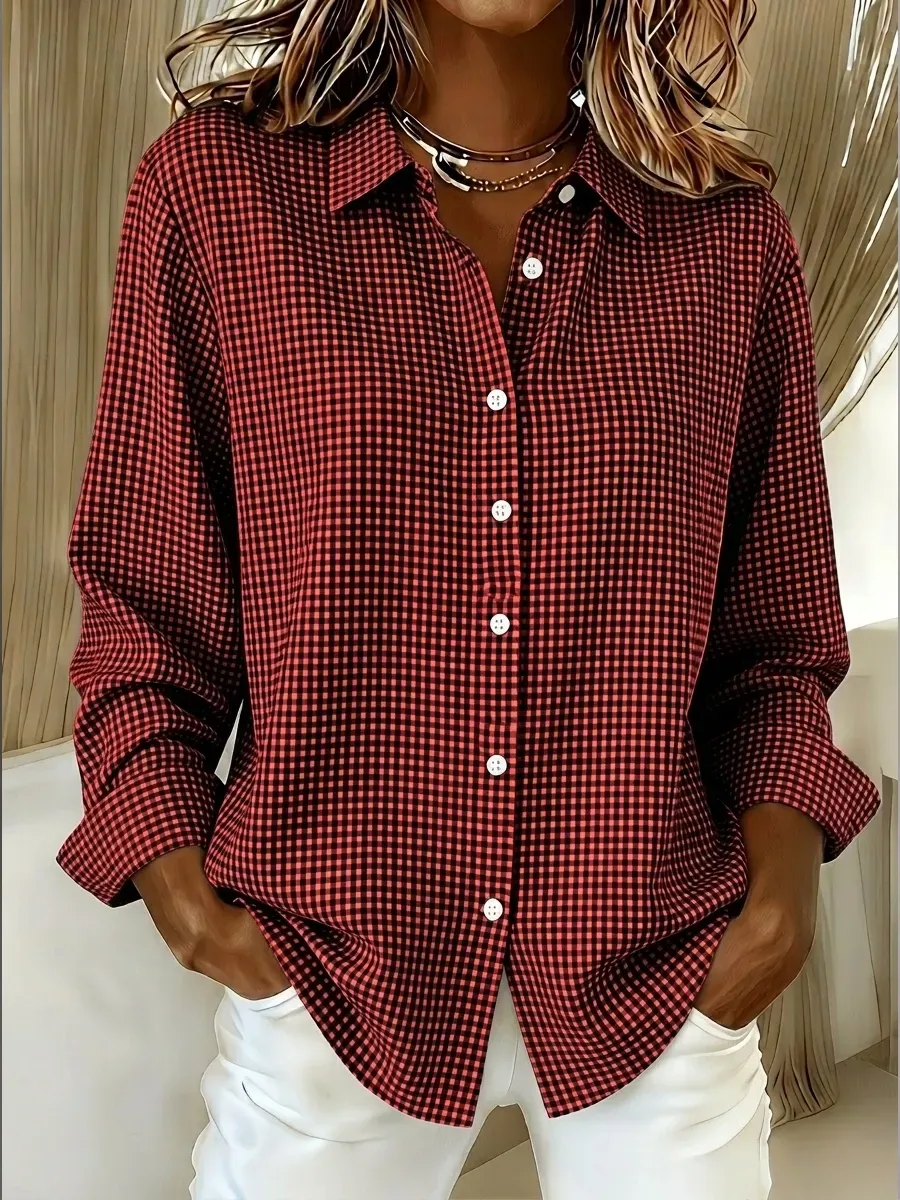 CLEARANCE SALE🔥 Women's Casual Gingham Long Sleeve Button Down Shirt