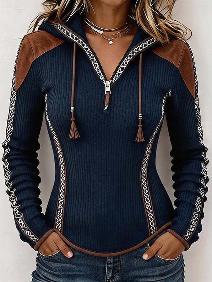 CLEARANCE SALE🔥Women's Retro Patchwork Print Hooded Sweatshirt