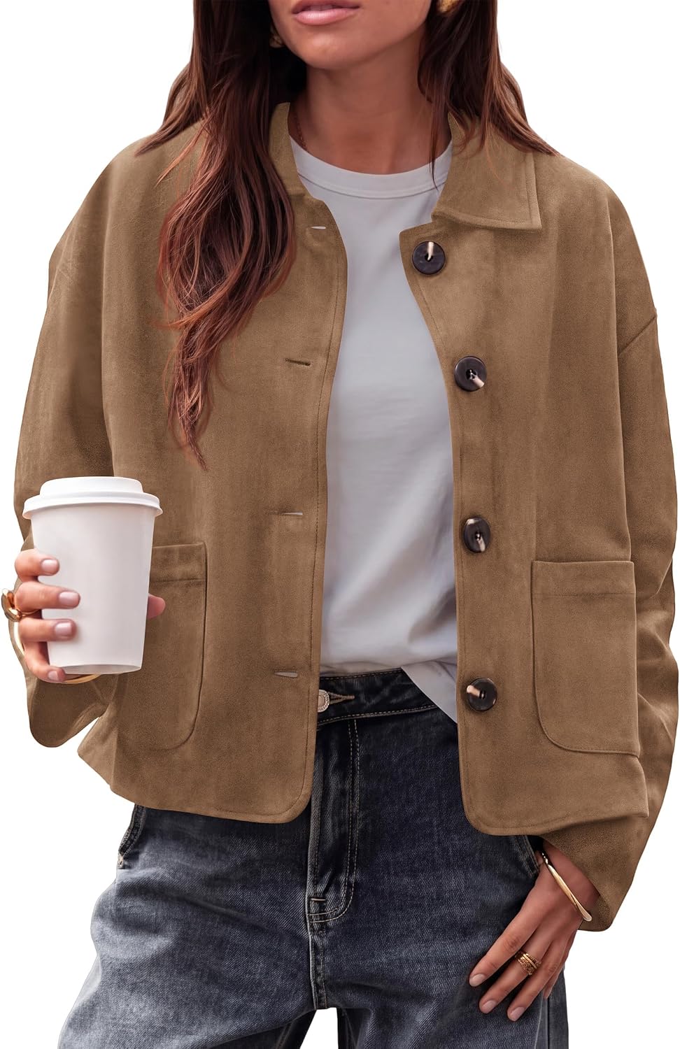Faux Suede Casual Cropped Fall Jacket for Women Trendy 2026