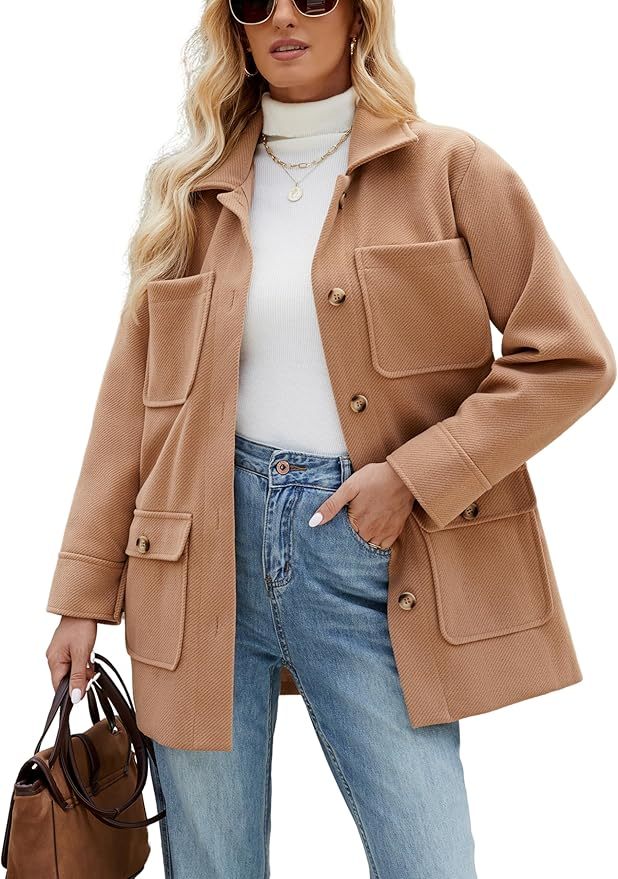 Omoone 2025 Winter Elegant Womens Pea Coat Mid Long Wool Coat Wool Blend Trench Coat with Pockets