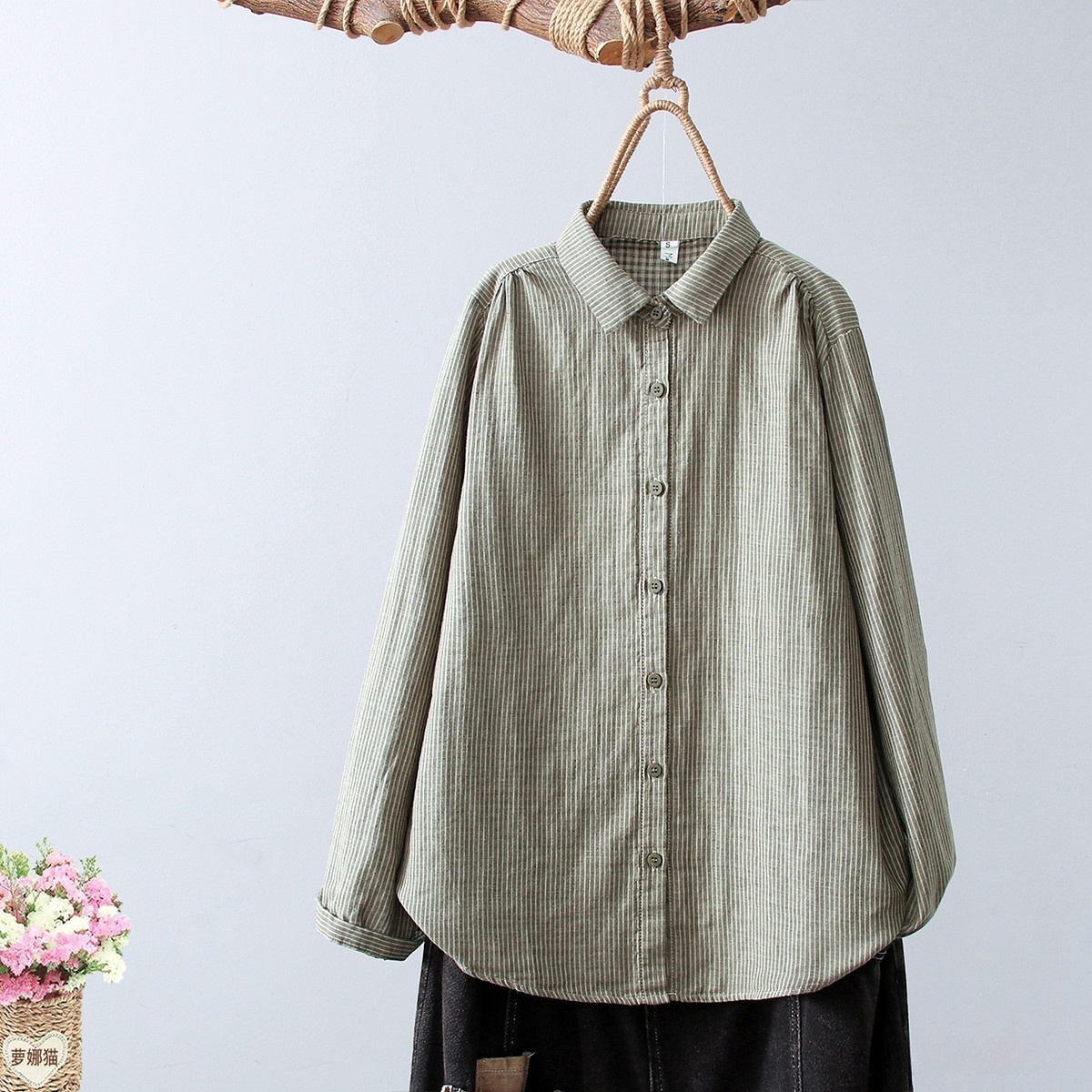 Women's Linen Cotton Casual Loose Stripe Shirt-Buy 3 Get Free Shipping