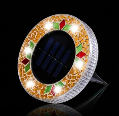 Solar Disk Lights – Handcrafted Mosaic Outdoor LED Waterproof In-Ground & Tabletop Wireless Lighting