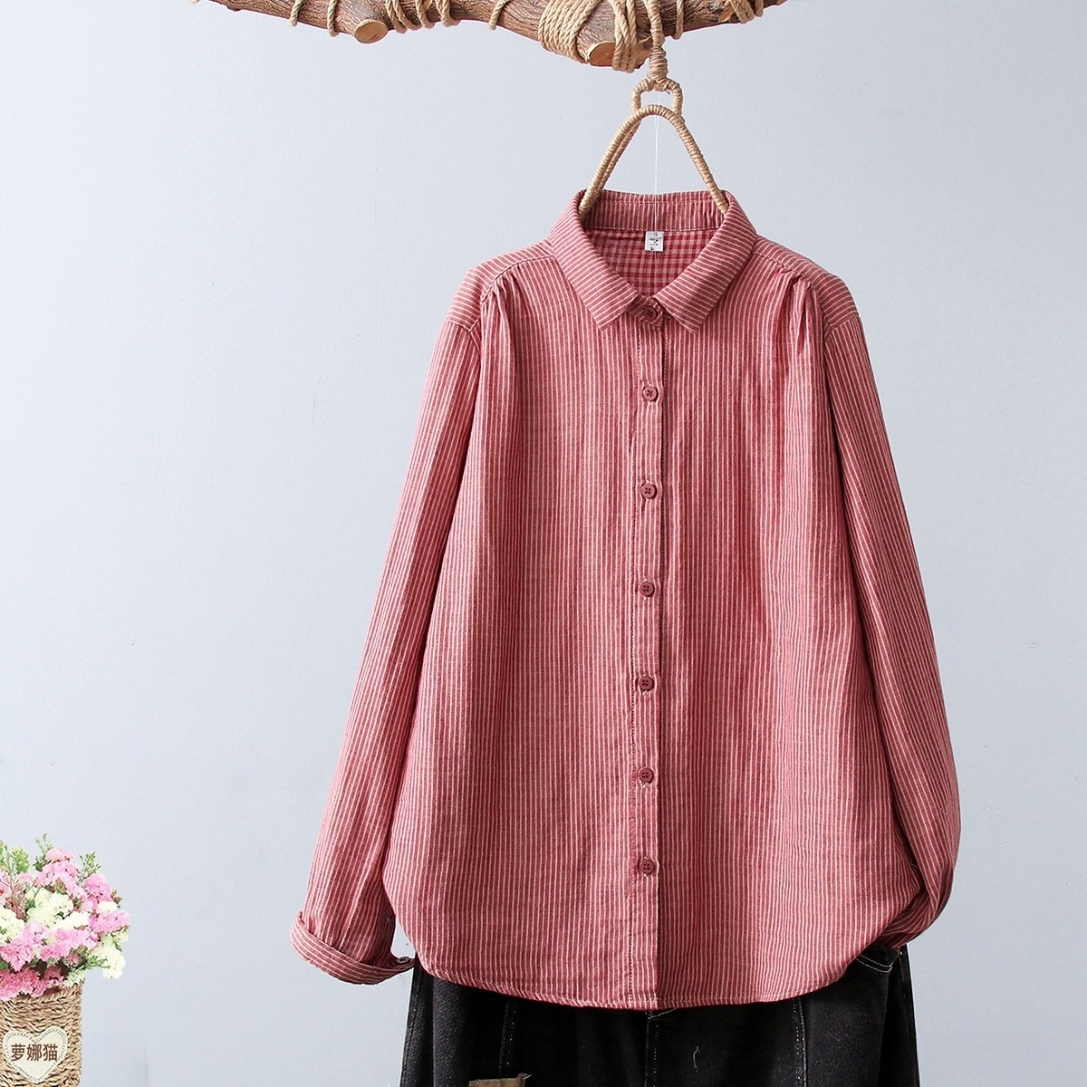 Women's Linen Cotton Casual Loose Stripe Shirt-Buy 3 Get Free Shipping