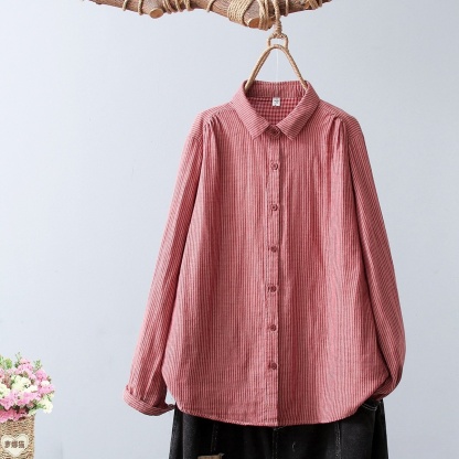 Women's Linen Cotton Casual Loose Stripe Shirt-Buy 3 Get Free Shipping