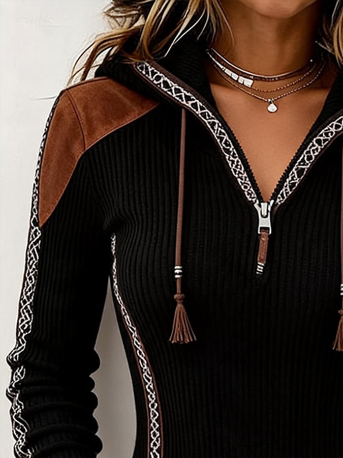 CLEARANCE SALE🔥Women's Retro Patchwork Print Hooded Sweatshirt