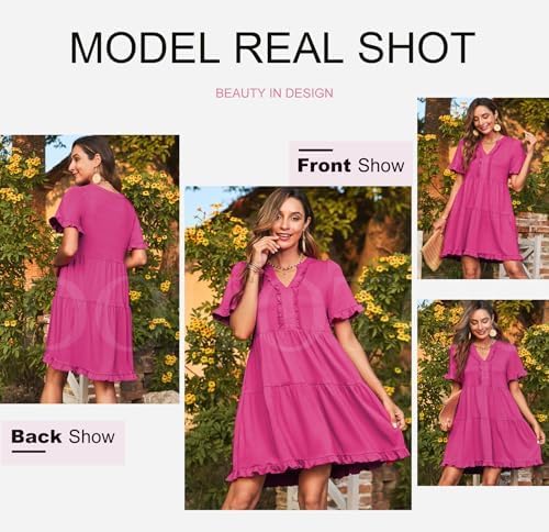 V Neck Short Sleeve Casual A Line Flowy Swing Shift Dress Mini Dress