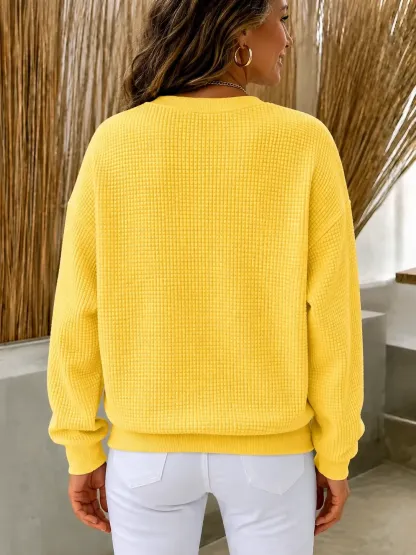 CLEARANCE SALE🔥Women's Waffle Knit Crewneck Sweatshirt